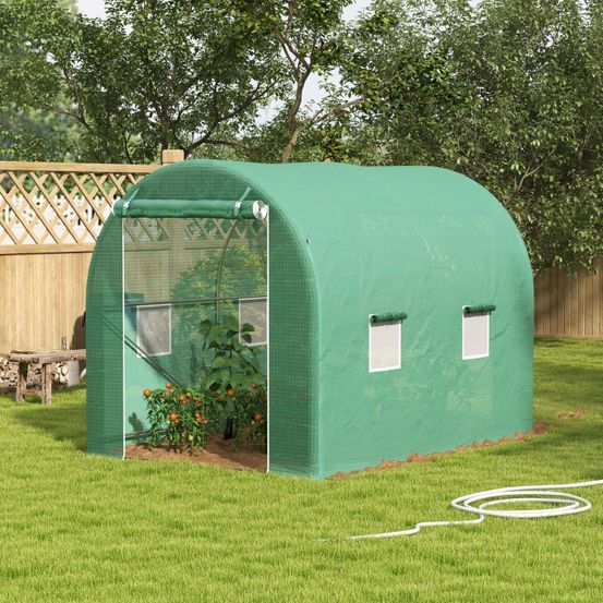 Serre tunnel de jardin métal 300x200x205 cm verte 6 m² porte zippée 4 fenêtres - comfortxl outdoor living