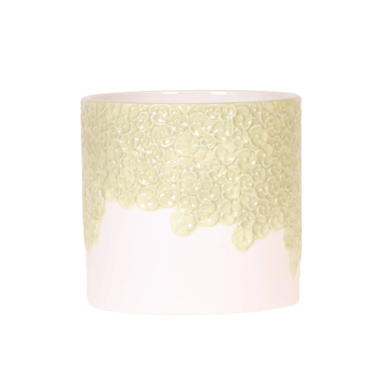 Cache-pot céramique en relief floral - courbes douces et coloris tendres - pot de 12cm - vert
