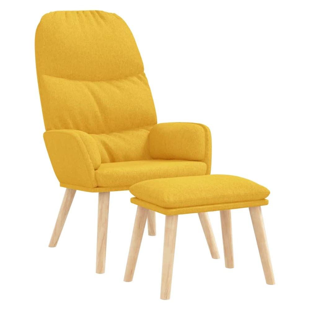 Chaise de détente et repose-pied jaune moutarde tissu