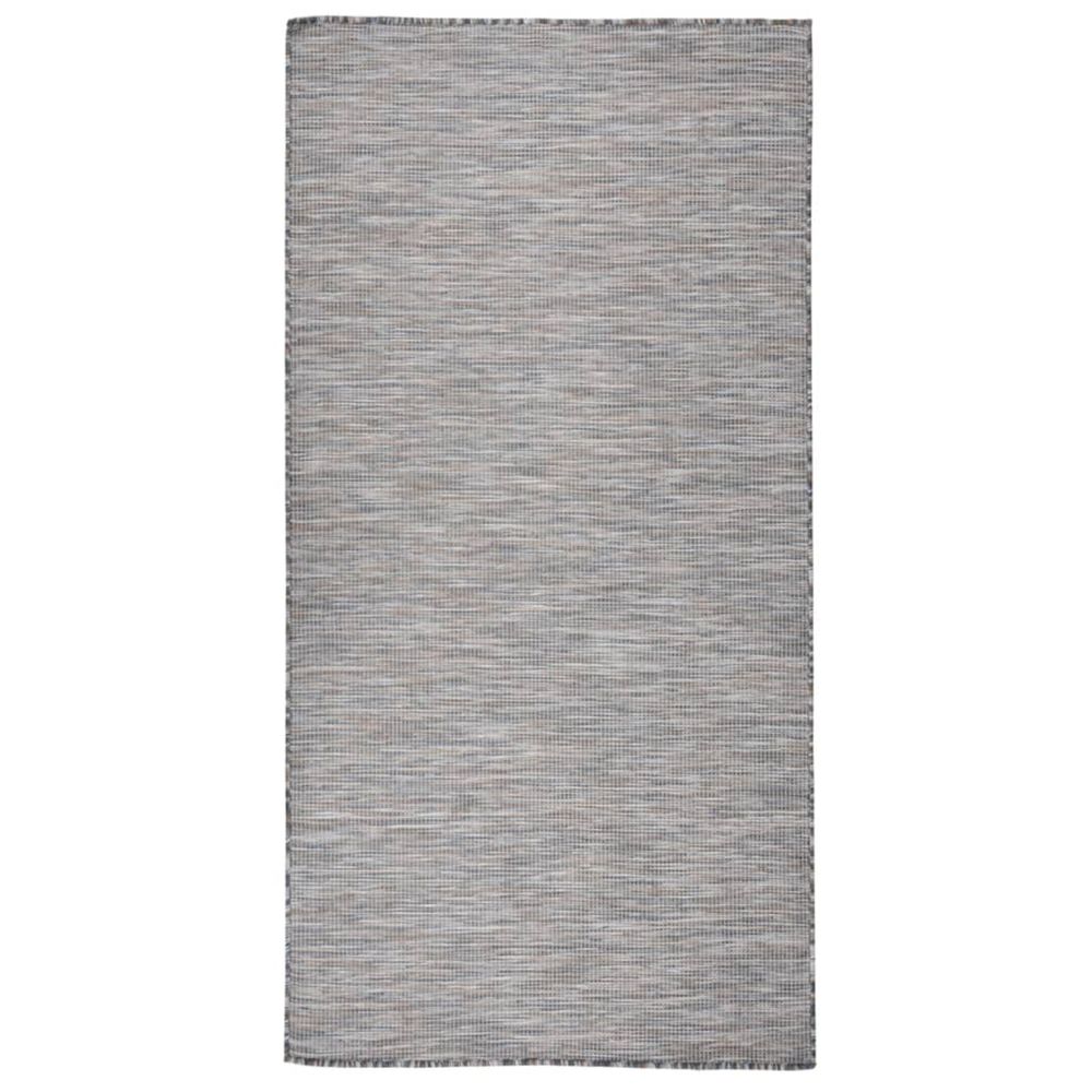 Tapis à tissage plat d'extérieur 100x200 cm marron et bleu
