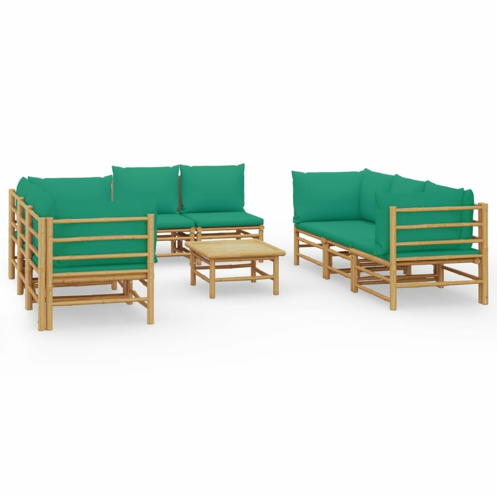Salon de jardin meuble d'extérieur ensemble de mobilier 9 pièces avec coussins vert bambou