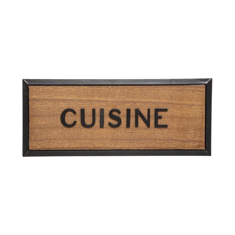 Plaque de porte en métal noir et bois 22 x 9 cm
