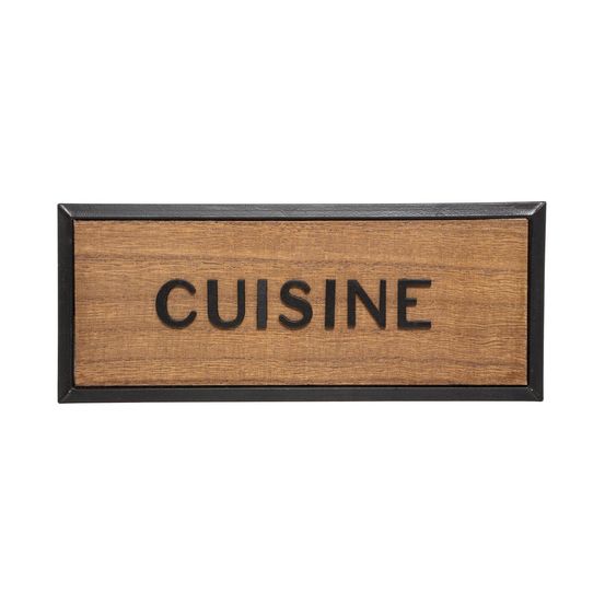 Plaque de porte en métal noir et bois 22 x 9 cm
