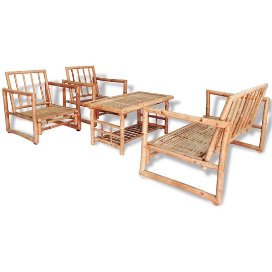 Salon de jardin 4 pcs avec coussins bambou