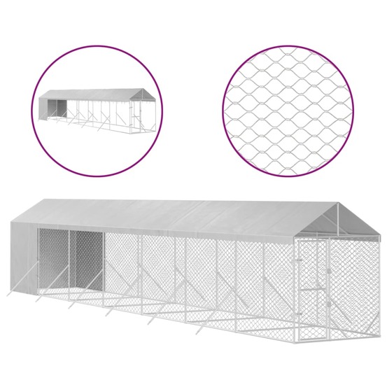 Chenil d'extérieur pour chiens avec toit argenté 2x14x2,5 m