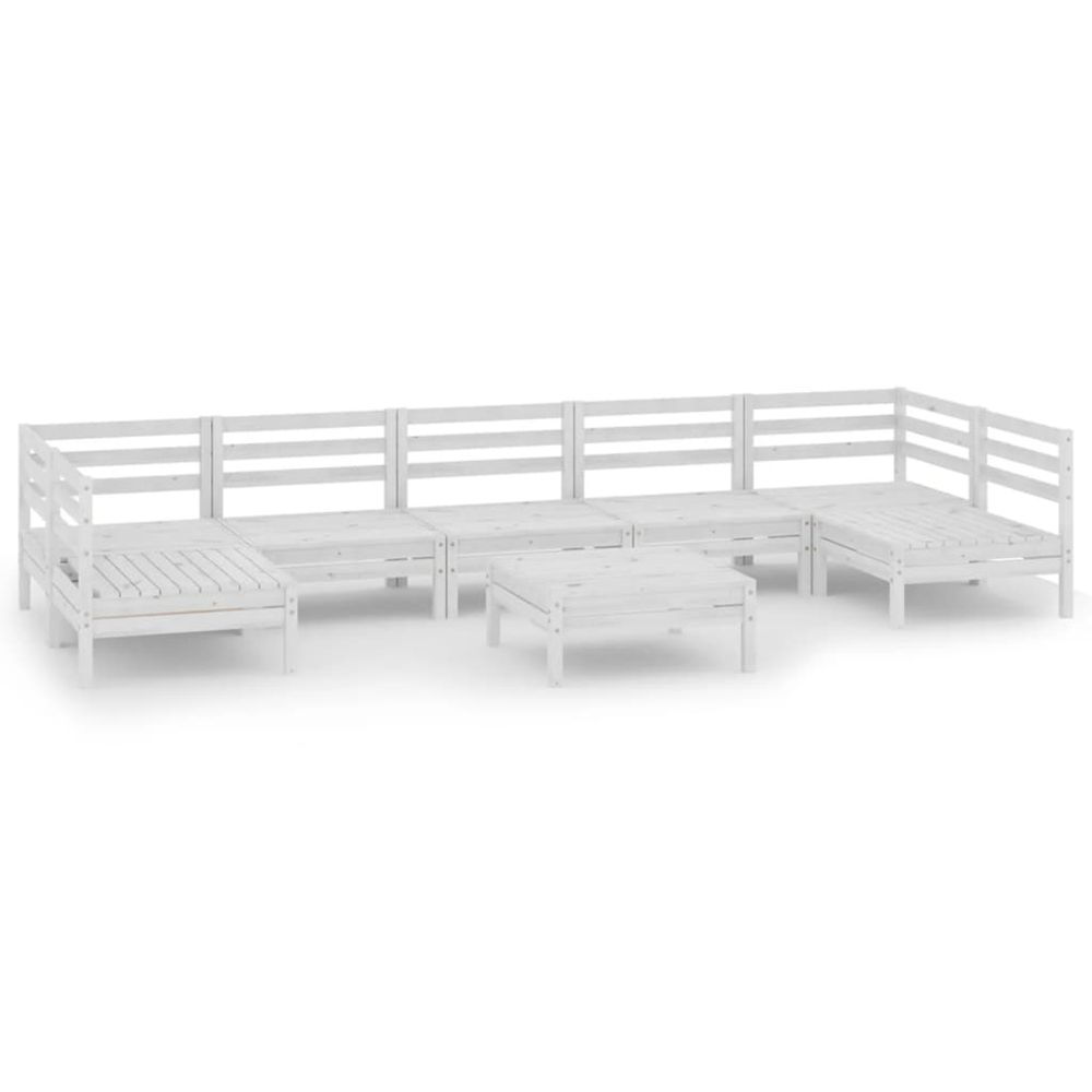 Salon de jardin 8 pcs blanc bois de pin massif