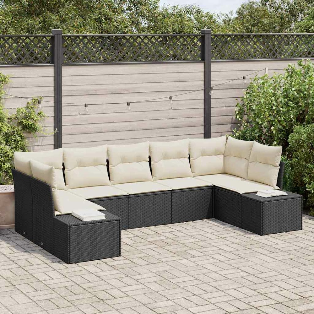 Ensemble de canapé de jardin avec coussin 7 pcs noir polyrotin