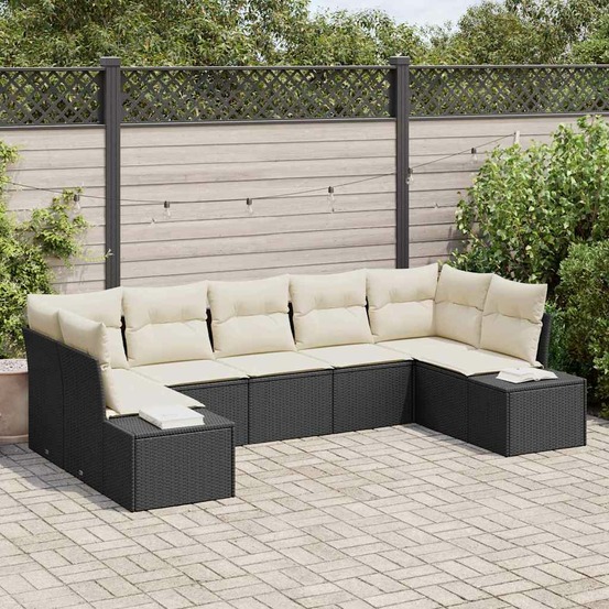 Ensemble de canapé de jardin avec coussin 7 pcs noir polyrotin