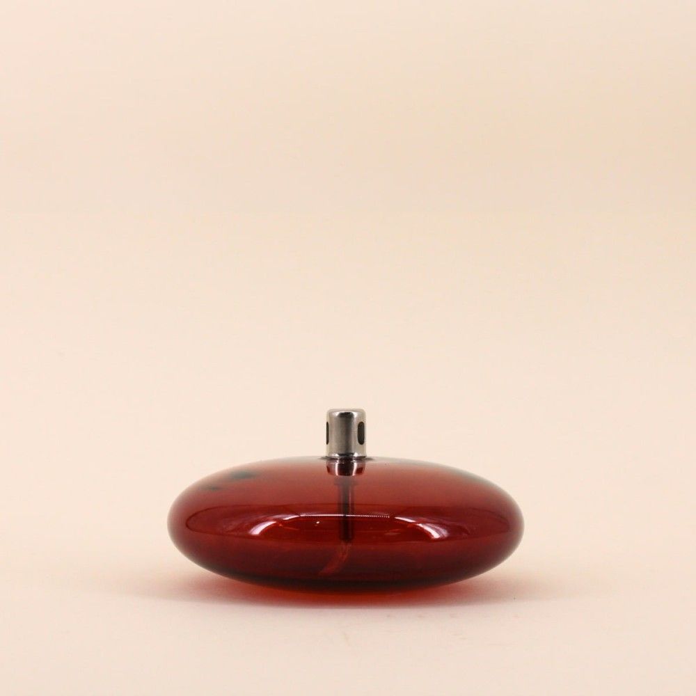 Lampe à huile ronde en verre soufflé bordeaux 18cm