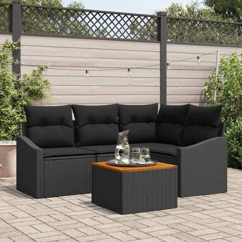 Ensemble de canapé de jardin avec coussin 5 pcs noir polyrotin