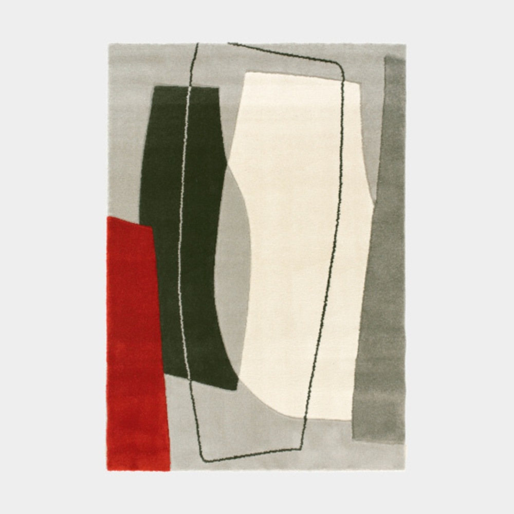 Tapis de salon design - seventies - formes rouges et grises - 120 x 170 cm