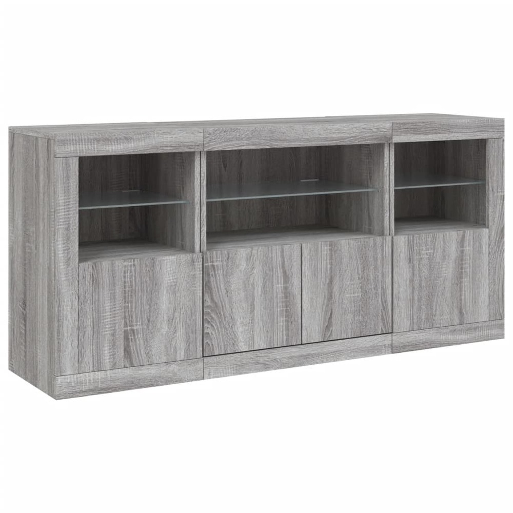 Buffet bahut commode armoire meuble de rangement organisateur cuisine salle de séjour salon avec lumières led sonoma 142,5 x