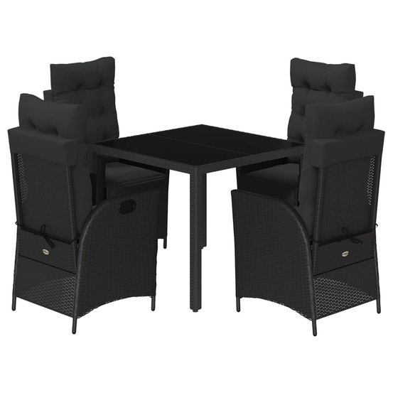 Ensemble à manger de jardin coussins 5pcs noir résine tressée