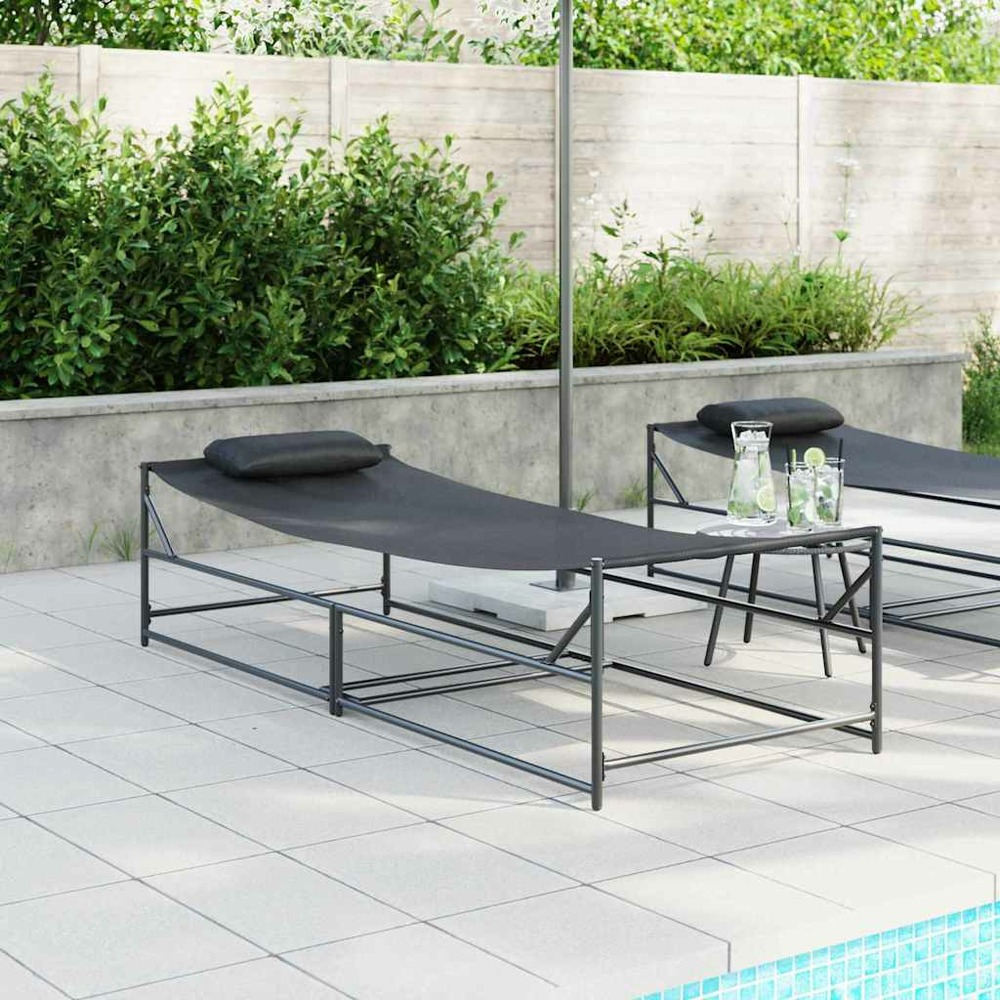 Transat de jardin 2 pcs noir acier enduit de poudre