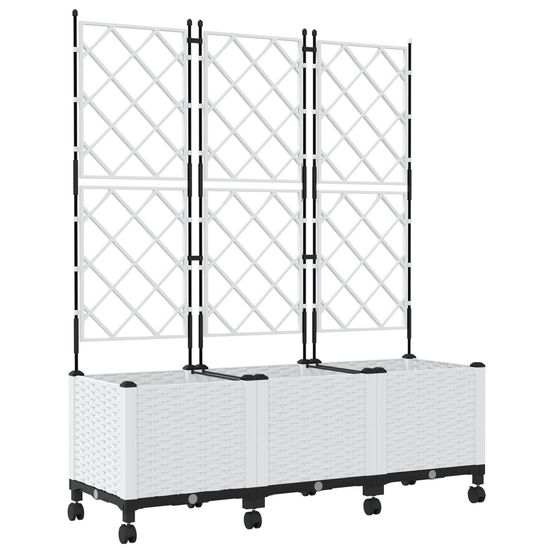 Bac de jardin avec treillis et roues 3 pc blanc pp