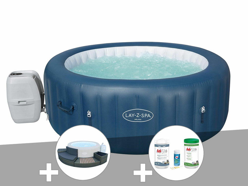 Kit spa gonflable lay-z-spa milan rond airjet plus 4/6 places + ensemble mobili