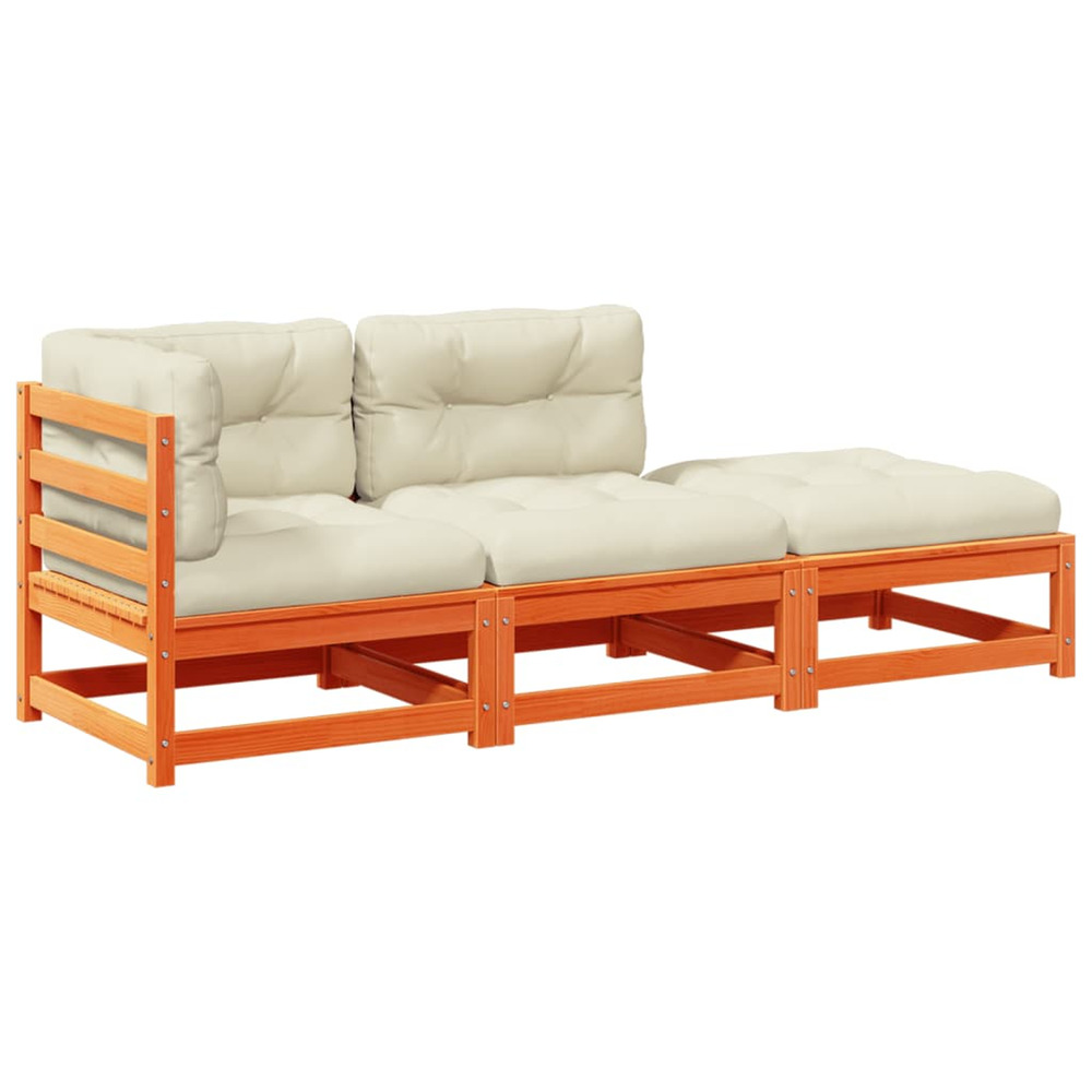 Salon de jardin 3 pcs avec coussins cire marron bois pin massif