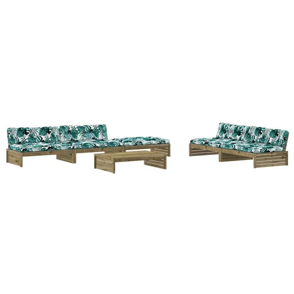 Salon de jardin 6 pcs avec coussins bois de pin imprégné