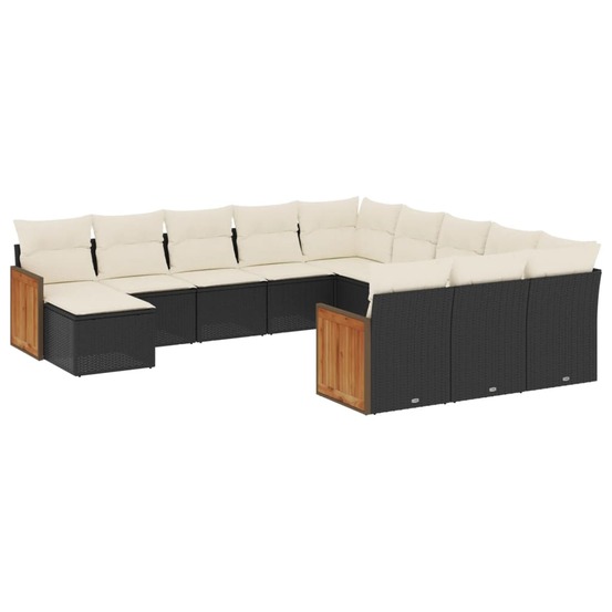 Salon de jardin 12 pcs avec coussins noir résine tressée