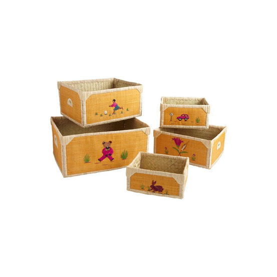 Corbeilles de rangement rectangulaires en rabane (lot de 5)