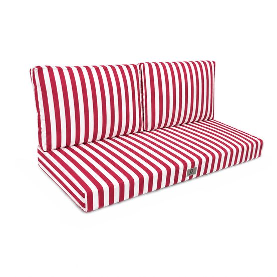 Coussins pour salon de jardin déhoussable 120x60cm rayure rouge