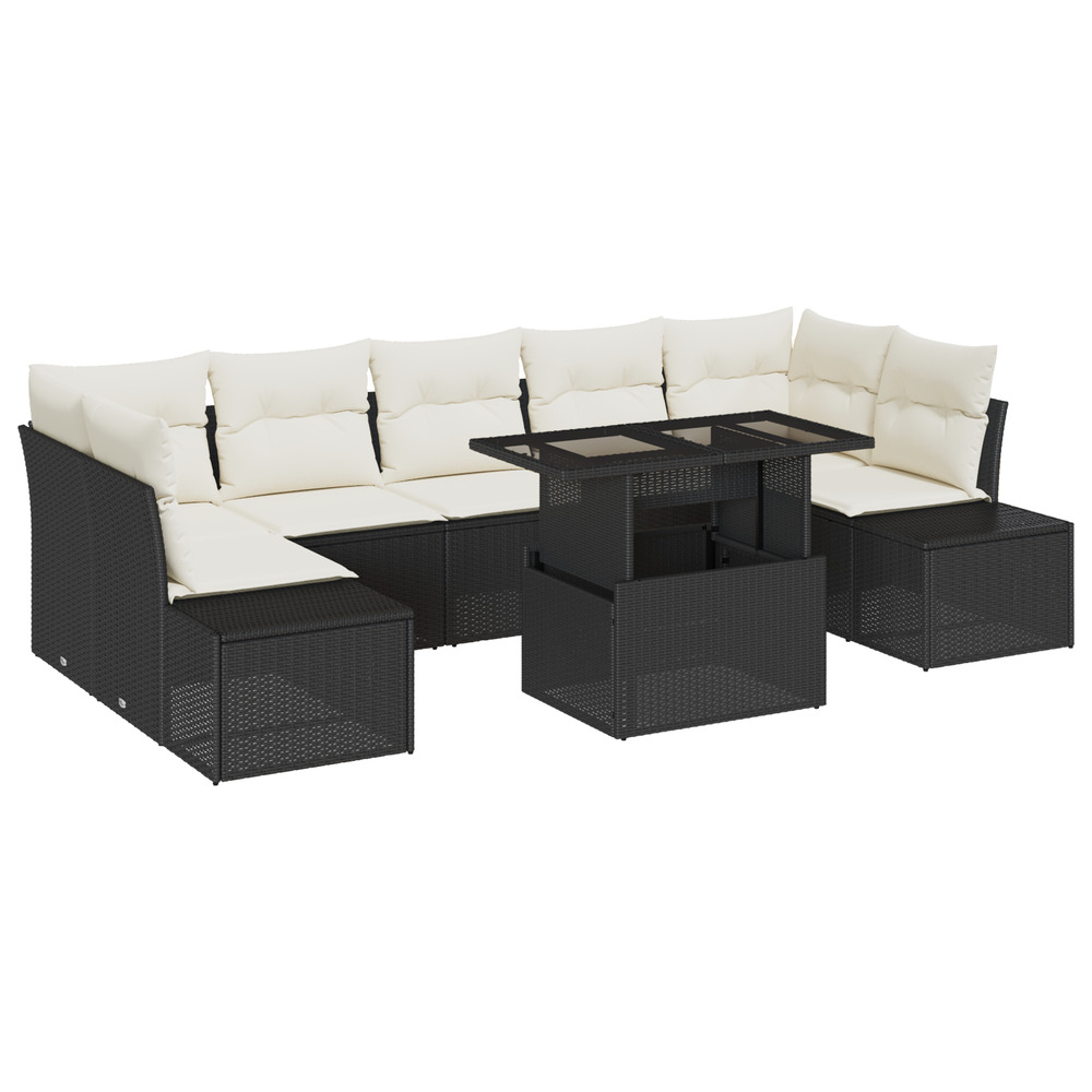 Ensemble de canapés jardin 8 pièces avec coussins noir poly rattan