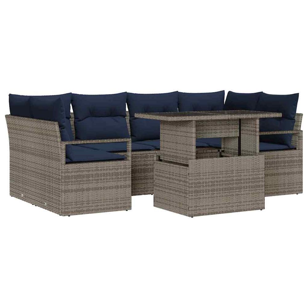 Ensemble de canapé de jardin 7 pc 6 place gris et bleu marine