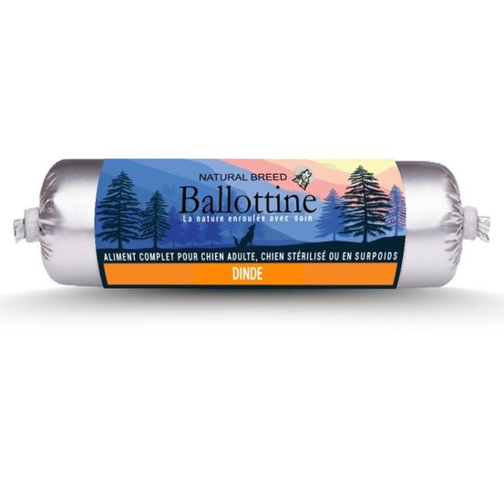 Ballottine fraîche à la dinde – saucisse naturelle, repas humide complet pour chien adulte ou stérilisé – 800 g