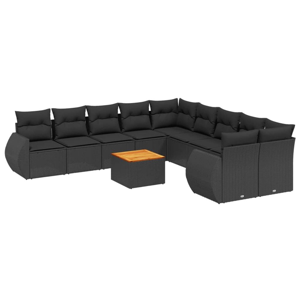 Salon de jardin 11 pcs avec coussins noir résine tressée
