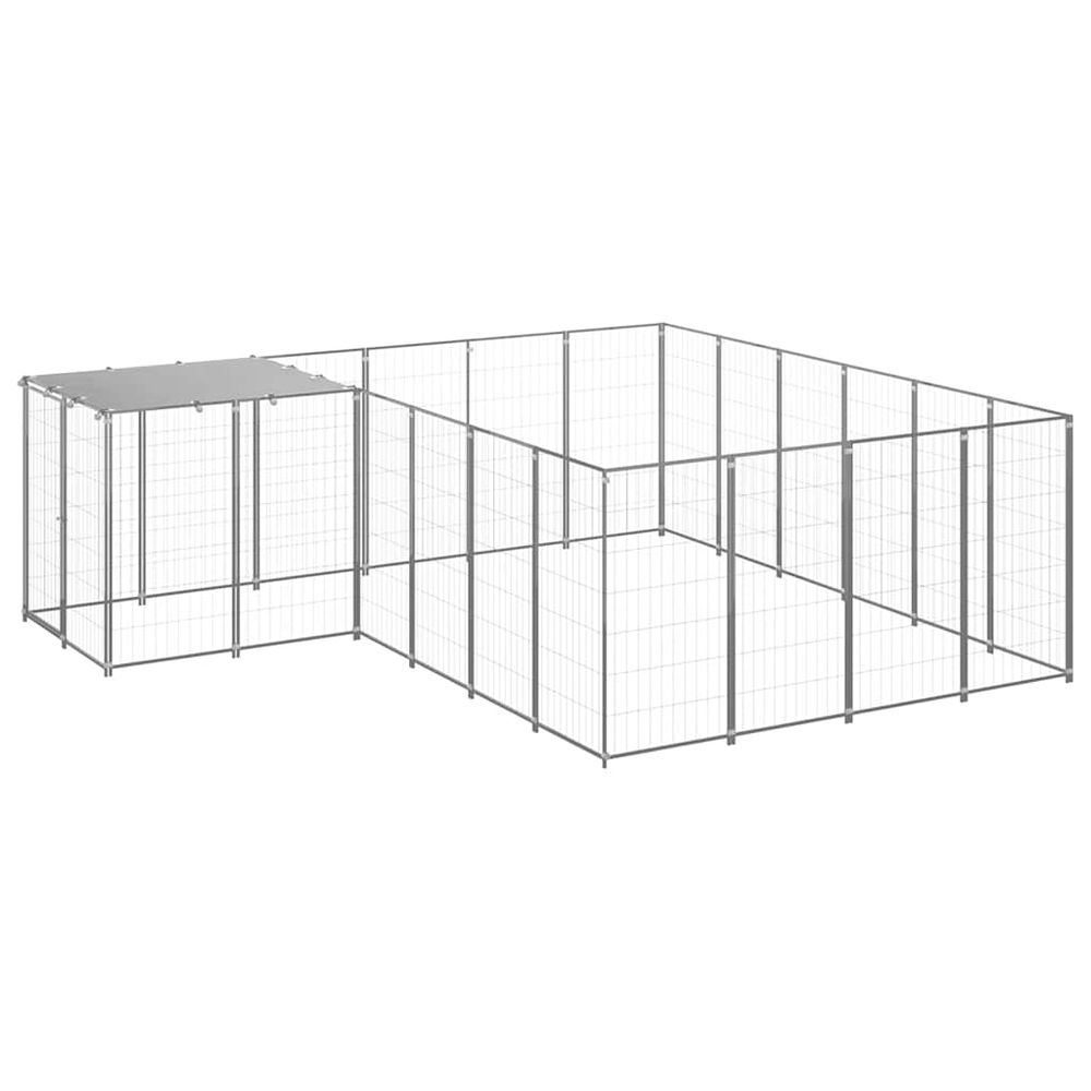 Enclos chien extérieur acier avec toit de protection 10,89 m² argenté