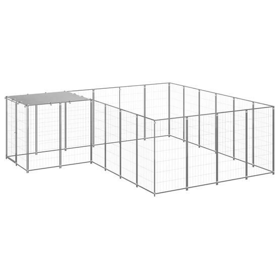Enclos chien extérieur acier avec toit de protection 10,89 m² argenté