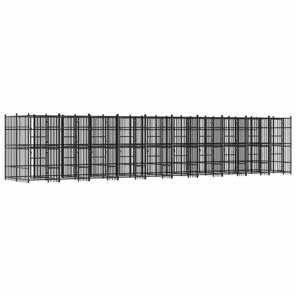Chenil extérieur pour chien 18,43 m² en acier à barreaux pour jardin noir