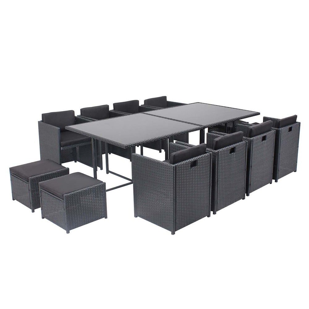 Table et chaises 12 places encastrables en résine noir-noir miami