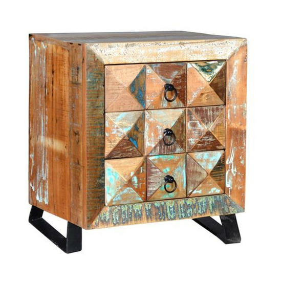 Table de chevet 3 tiroirs bois-fer marron - drisella décoration d'autrefois