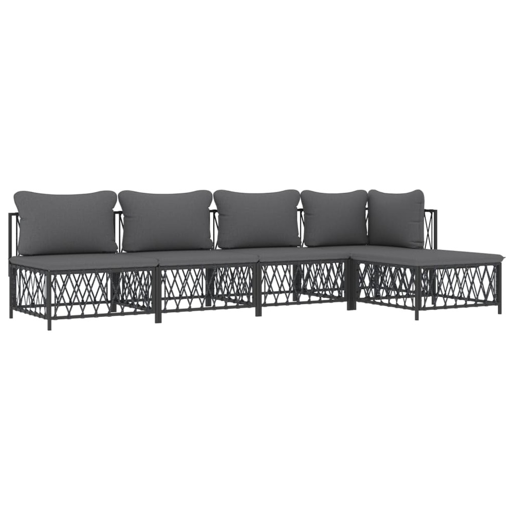 Salon de jardin meuble d'extérieur ensemble de mobilier avec coussins 5 pièces anthracite acier