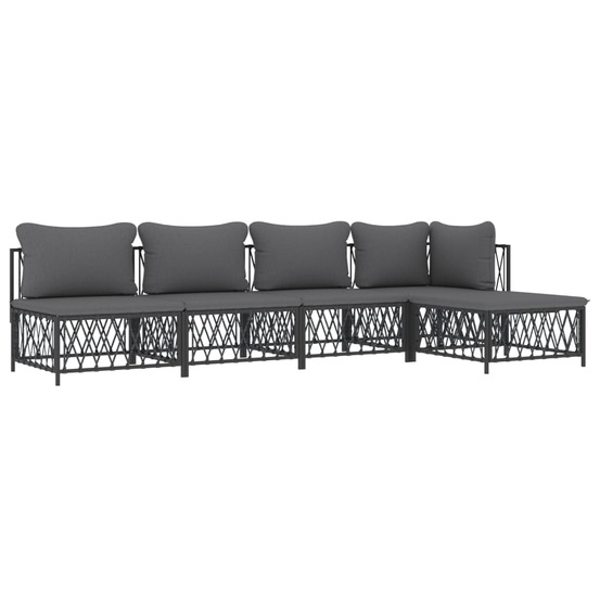 Salon de jardin meuble d'extérieur ensemble de mobilier avec coussins 5 pièces anthracite acier