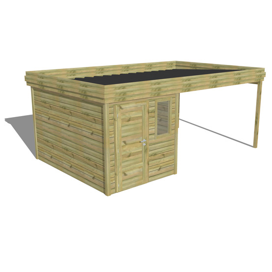 Abri de jardin bois pin traité autoclave 27mm - 5,64x3,44m / 19m2 - bac acier - abri français