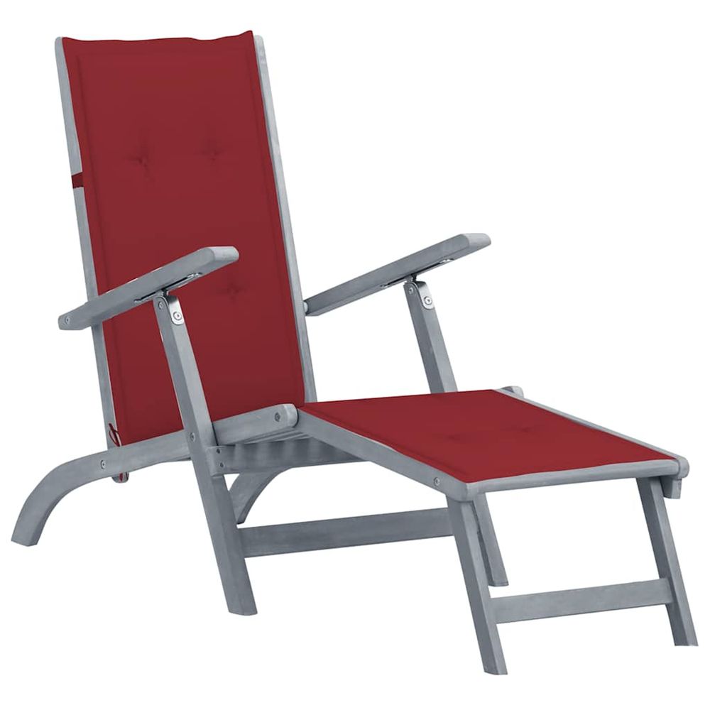 Chaise longue d'extérieur repose-pied et coussin acacia solide bain de soleil