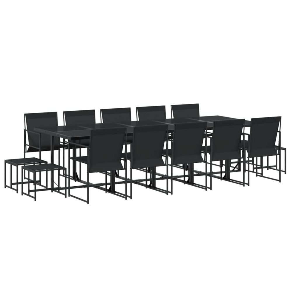 Ensemble à manger de jardin 15 pcs noir textilène