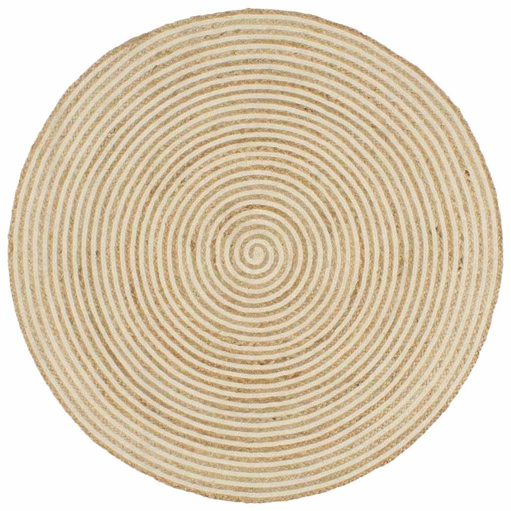 Tapis fait main Jute spirale Blanc 120cm