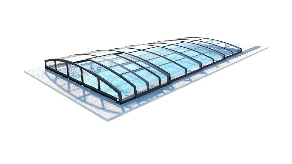 Abri de piscine skyline - 8,61x4,20 m - polycarbonate massif 3 mm - couleur ral7016 graphite - eco304 - altanka