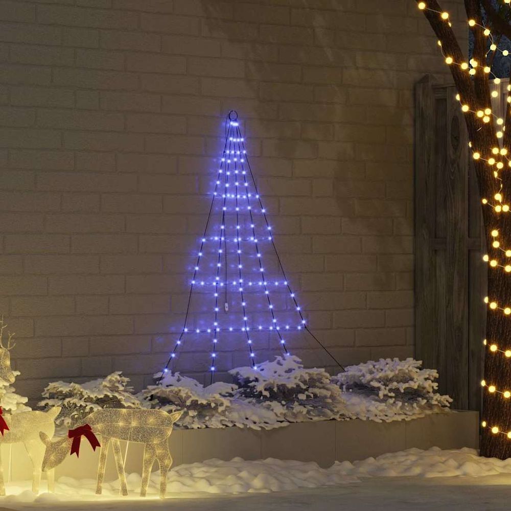 Arbre de noël led en métal avec piquets pour jardin bleu 180 cm