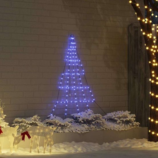 Arbre de noël led en métal avec piquets pour jardin bleu 180 cm