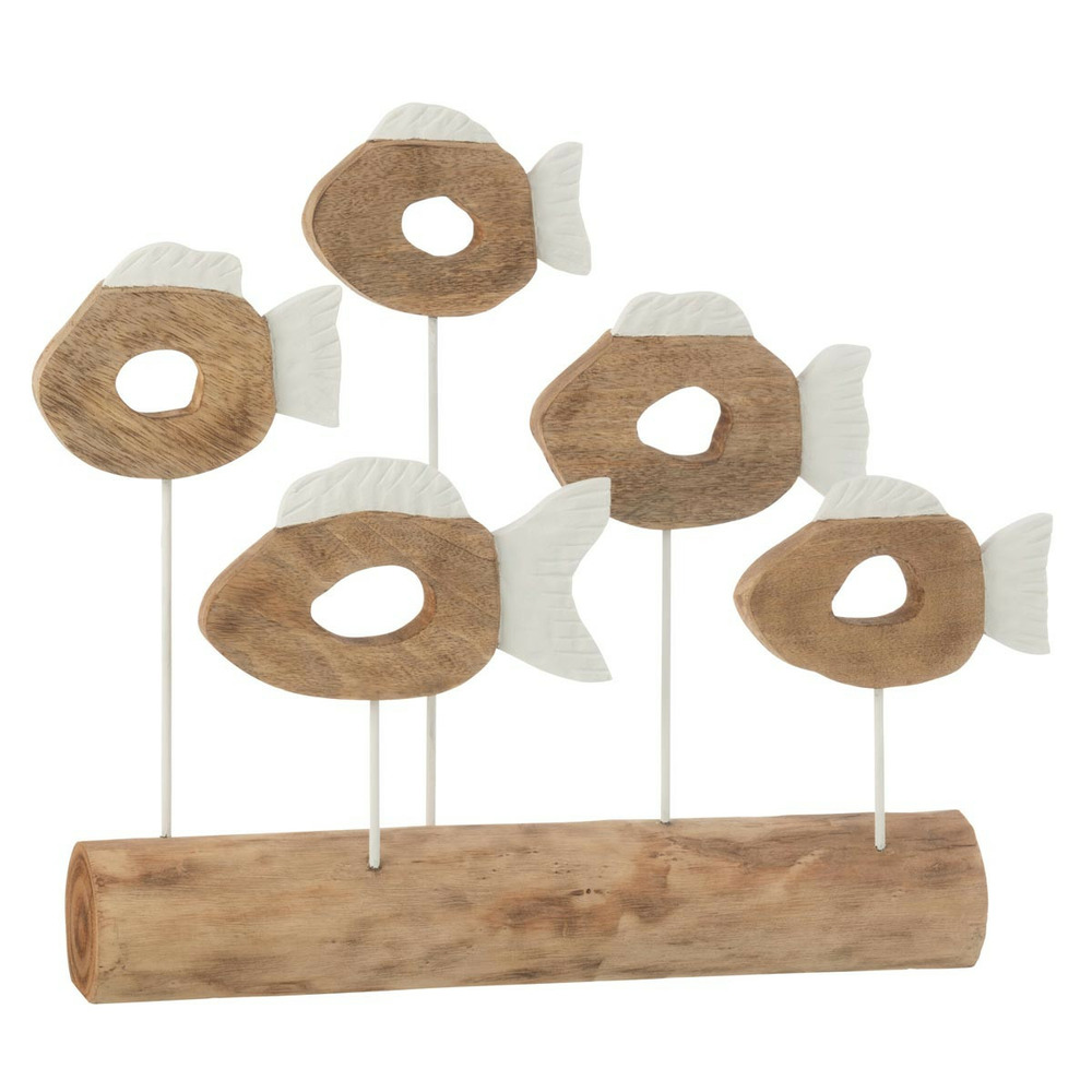 Statue 5 poissons sur pied en bois 