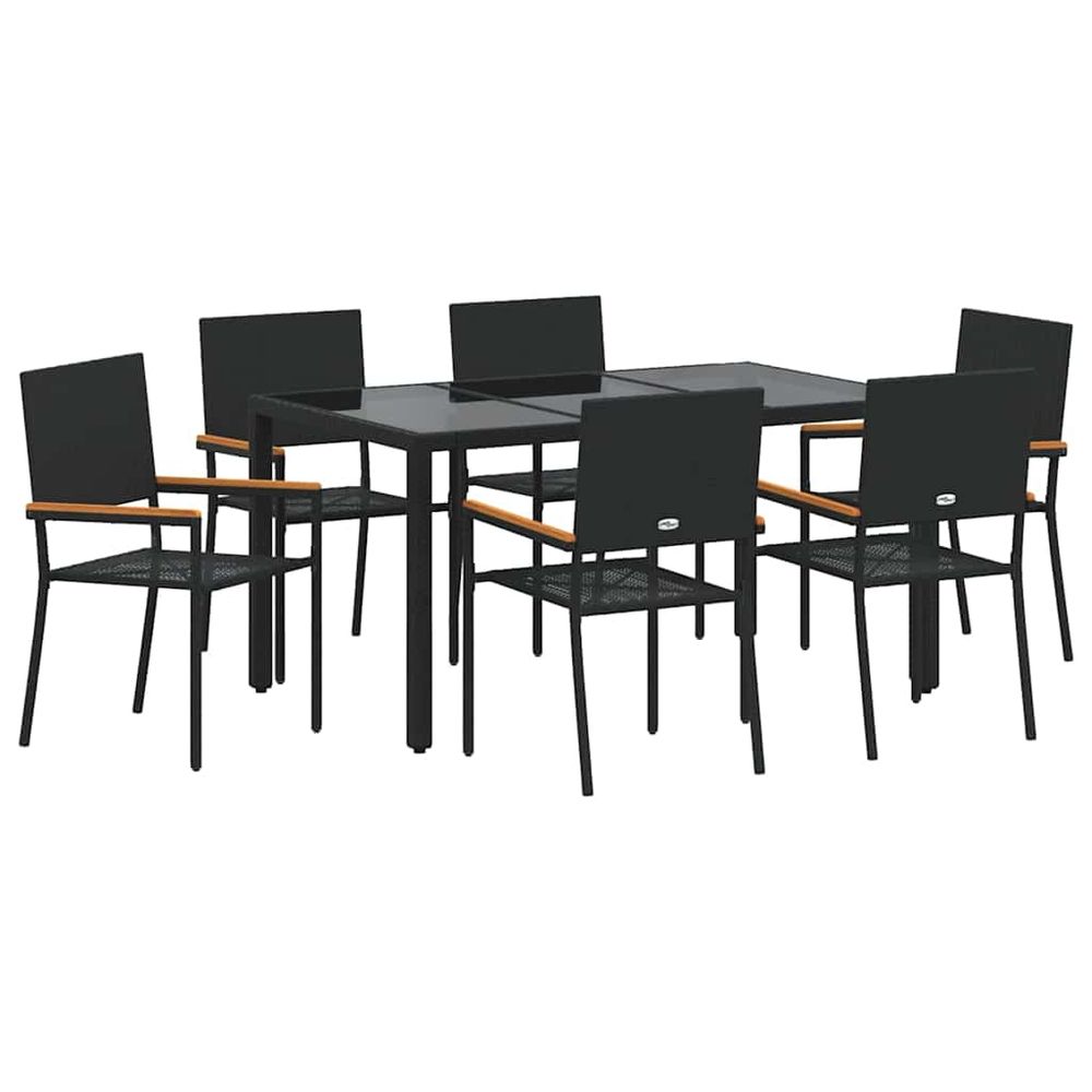 Ensemble de salle à manger pour jardin 7 pc noir polyrotin