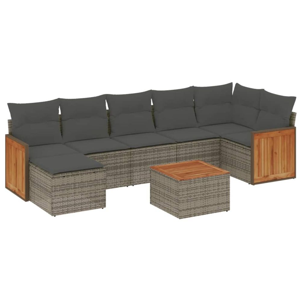 Salon de jardin 8 pcs avec coussins gris résine tressée