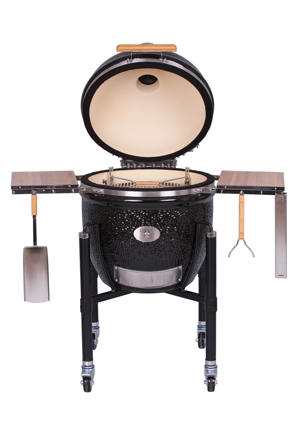 Kamado monolith lechef pro série 2. 0 noir + chariot + housse + pierre pizza