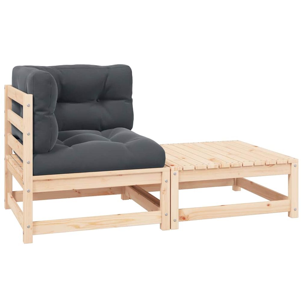 Salon de jardin 2 pcs avec coussins bois de pin massif