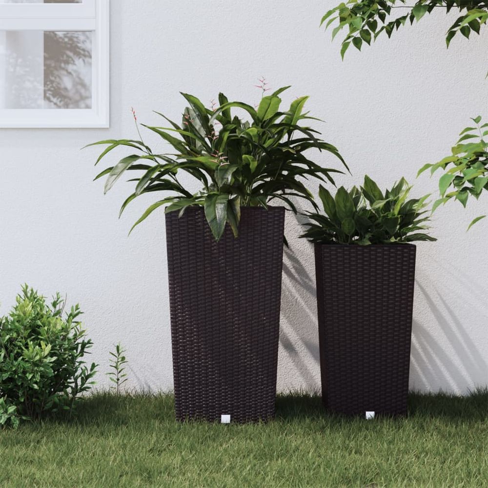 Jardinière terrasse polypropylène aspect rotin pot de fleurs bac amovible marron 49l