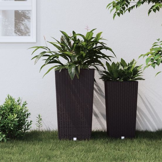 Jardinière terrasse polypropylène aspect rotin pot de fleurs bac amovible marron 49l